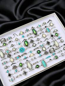 15pcs Geometric Shaped Ring Set, Vintage Bohemian Mixed Style Couple Rings For Party & Daily Wear, Fashion Jewelry Gift, Random Assortment - 15 Random Rings - View 3