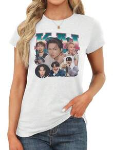 KAI Shirt Kim Jongin  Boyband Printed T-Shirt, Women's Vintage Pattern Short-Sleeved Sport Shirt, Casual Sport T-ShirtPlayeras De Mujer Algodon Blusas Frescas Para El Calor Blusas Dama Playeras Mujer Blusa Blanca Playeras Basicas De Mujer Blusas Oversize Para Dama  Y2k Mujer Verano Camisetas De Mujer Algodón Playeras Para Mujer Envio Nacional - Blanco - Ver 1