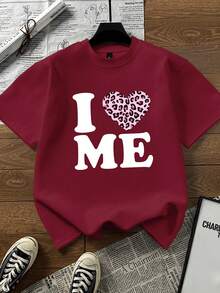Love Print Short Sleeve T-Shirt, Casual Loose Versatile Fashion Top, New Summer Collection - Burgundy - View 7