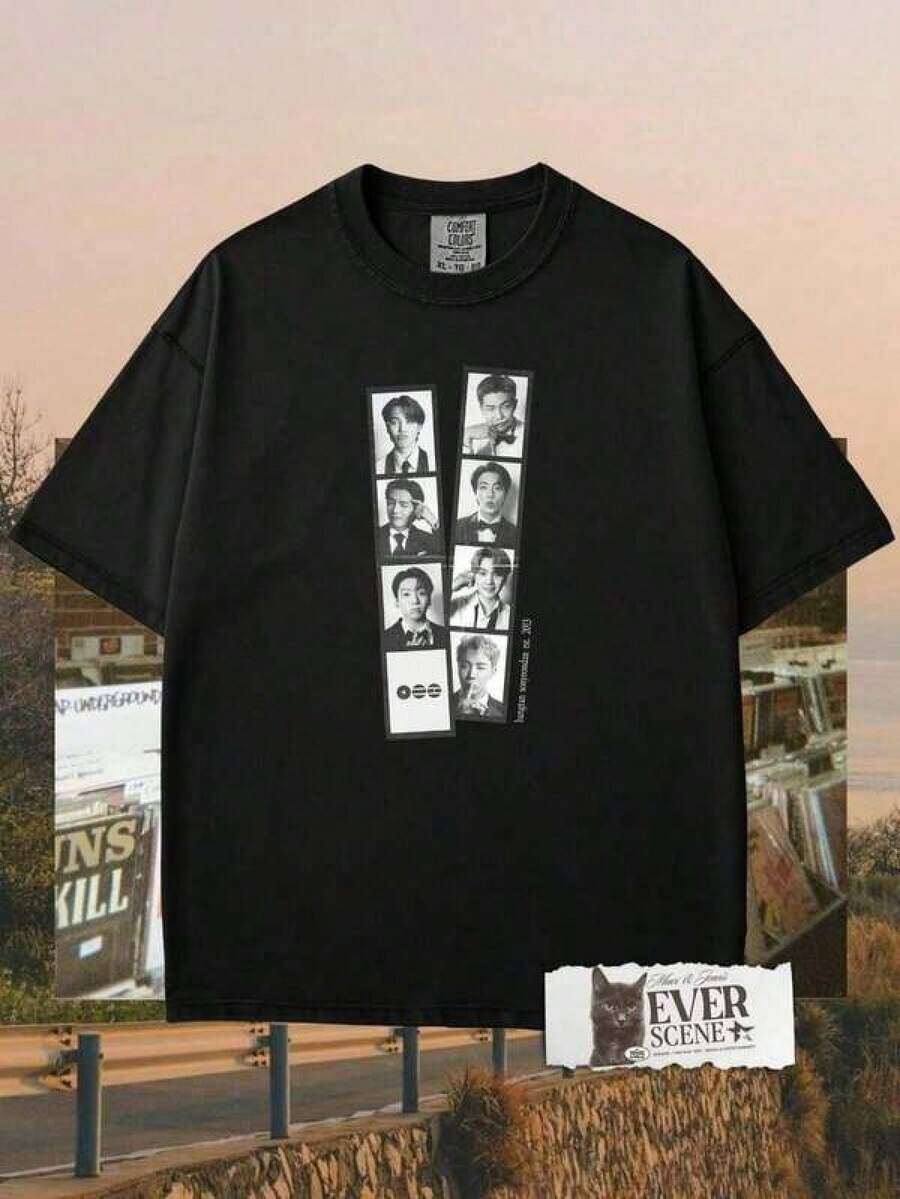 Arirang World Tour Photobooth T-Shirt, Vintage Style Aesthetic Merch, Bangtan T-Shirt, Gift For Army Fans 2026, 2026 World Cup, Women's Clothing - 黑色 - 查看 1