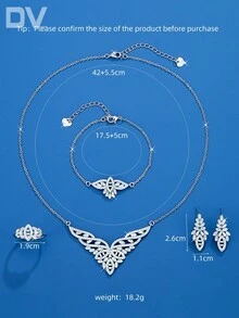 DV JEWELRY 5件套立方氧化锆镀白金奢华项链、手链、耳环、开口戒指首饰套装，优雅珠宝礼品，适合女性、派对、周年纪念日佩戴 - 銀色 - 查看 3