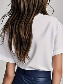 Camiseta casual de manga corta y cuello redondo para mujer Mogu Al Necu con estampado de cita rebelde croata, para primavera-verano, estilo diario, salida diaria, regalo de festividades - Blanco - Ver 2