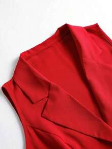 de dos piezas de tela elegante de verano para mujer de talla grande, chaleco abierto, lazo, decoración con botones, pantalones cortos con diseño de botones 3D, adecuado para graduación, vacaciones, San Valentín, festivales de música, Día - Rojo - Ver 8