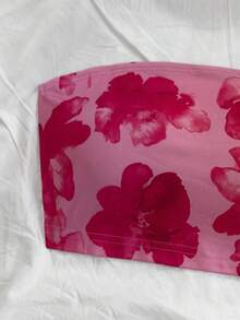 con estampado floral Top bandeau & Falda ajustada - Rosa Fucsia - Ver 3