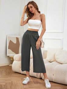 LUNE Pantalones de pierna ancha unicolor crop - Gris - Ver 4