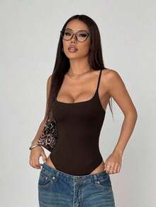 de mujer de estilo minimalista y elegante con cuello bajo en unicolor, adecuado para primavera/verano, estilo europeo y americano - Café integral - Ver 7