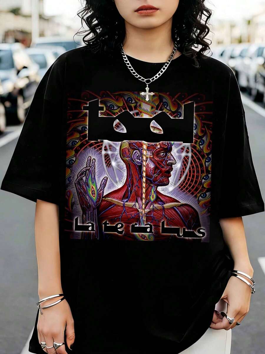 Tool Lateralus Album Art Oversized Black T-Shirt, Progressive Metal Tee - Black - View 1