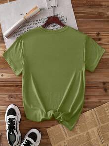 Women's Casual Short Sleeve T-Shirt 2026 - "DANCE" Letter Print, Crew Neck, Machine Washable, Casual Spring/Summer Vacation Wear, Easy-To-Wear Top, Fun Print T-Shirt,  And Fashionable, Durable Printed T-Shirt NBWH - 軍綠色 - 查看 2