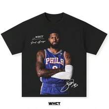 WHCT Paul George Loose-Fitting Pure Cotton Short-Sleeved T-Shirt, American Style, Youthful, Simple, Sporty, Casual, For Basketball Training, For Summer. - 白色 - 查看 6