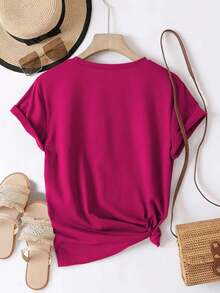 Plus Size Women's Casual And Fashionable Printed T-Shirt, Sizes 0-8XL,  Base Layer For Everyday Wear, Stylish, Suitable For All Seasons, Comfortable Fit, Short Sleeve And Crew Neck T-Shirt, Various Colors Available, Fun T-Shirt For Women, Great Gift - 紅玫瑰 - 查看 2