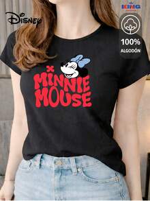 Playera para Dama 100% algodón de excelente calidad, esta playera garantiza una suavidad excepcional al tacto, cuello redondo con estampado "Disney Minnie Mouse Retro Smile" y manga corta - Negro - Ver 1