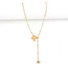 1 pieza Nuevo collar de cadena con cuentas de color dorado con colgante de ojo de circonita de acero inoxidable simple para mujeres - Amarillo Oro - Ver 3
