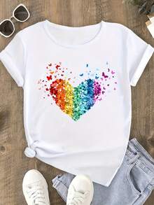 Women's Short-Sleeved T-Shirt, 100% Cotton, With Print 62. Elegant Party Outfit, T-Shirt For Elegant Ladies, Blouses Suitable For Curvy Women, Prom Skirts, Casual Wear. Adorable Animal Print, Fun Letter Print. - 白色 - 查看 1