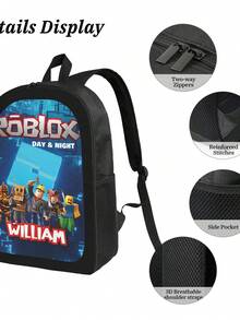 Cartoon-Printed Backpack Minimalist Solid Black Backpack, Multi‑Purpose Daily Commute Rucksack, Unisex School Bookbag, Perfect Gift For Students Adults - 黑色 - 查看 5