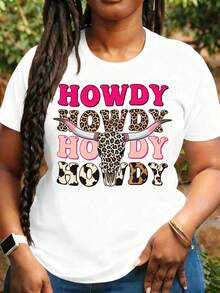 Women's T-Shirts: Plus Size Women's T-Shirt With Western Style Leopard Skull Print, 100% Cotton, Round Neck, Casual, Versatile, Ideal As A Gift For Cowgirl Parties And Outdoor Events. - 白色 - 查看 5