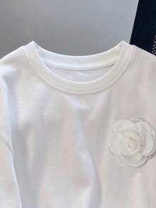Women's Oversized T-Shirt With Pink And Red Striped Slogan Print, Casual Summer Holiday Style, Loose Fit, Round Neck, Short Sleeve, Comfortable - 白色 - 查看 5