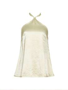 Chaleco de satén Y2K para mujeres, corbata de cuello redondo de seda, Correa superior trasera ajustable para hombros, adecuado para fiestas de ocio diarias - amarillo claro - Ver 5