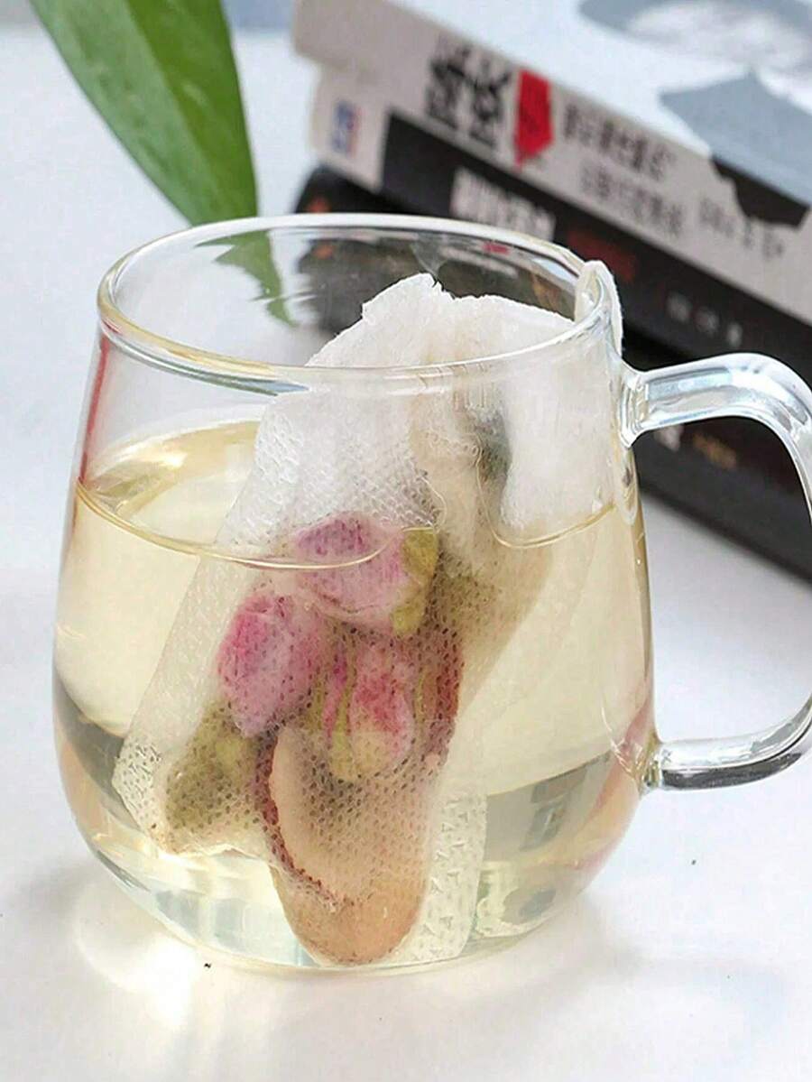 5 Out Of 100 Pieces Of Multi-Purpose Disposable Non-Woven Drawstring Tea Bags, White Filter Pouches With Drawstrings, Easy To Fill And Clean, Suitable For Coffee, Tea, Herbs, Spices, Jewelry Packaging And Gift Tying - Multicolor - View 1