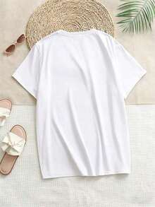 Women's Crew Neck T-Shirt With Men's Embroidered Print - Casual Crew Neck Top - Lightweight T-Shirt Suitable For All Seasons - 白色 6 - 查看 2