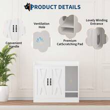 FESTIWOW Modern Cat Litter Box Enclosure, Wooden Hidden Cat Washroom Cabinet With Divider And Shelf, Multi-Functional Indoor Side Table, For Living Room - White - View 4