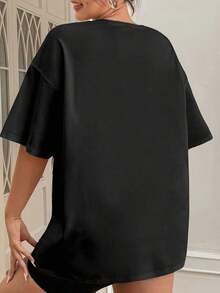 1 Piece Of Women's Clothing, Women's T-Shirt, Casual Short Sleeve Top With Round Neck, Medium Elasticity Fabric, Machine Washable, Comfortable Fit For All Seasons, Women's T-Shirt, T-Shirt With Unique Design, Comfortable Fit, 180g, 100% Cotton. - 黑色 - 查看 4