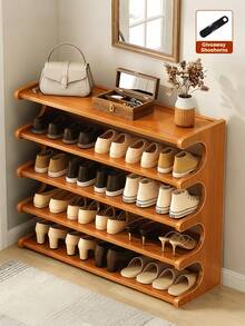 Free Standing Shoe Rack, Bamboo Shoe Storage Organizer, Stable Shoe Organizer With Removable Shelves, Shoe Holder, Space-Saving Shoe Shelf For Entryway, Living Room, Bedroom, Closet Organizers And Storage, Cabinet Organizer (3 Tier/5 Tier/6 Tier) - 棕色 - 查看 2