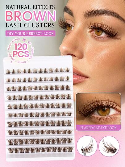 MAANGE 120 piezas de pestañas en racimo de color marrón, efecto suave y encantador de esponjosidad, multilong en racimo, adecuado para principiantes en maquillaje de ojos, pestañas en racimo, pestañas individuales, pestañas postizas