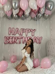 50件套粉色银色生日装饰套装 - 女士生日快乐装饰，生日快乐横幅字母 + 铝箔心形气球，粉色、白色和银色金属乳胶气球，适合女士/成人生日派对装饰、网红拍照背景、周年纪念、情侣卧室、酒店午夜生日派对用品 - 粉紅色生日套裝 - 查看 9