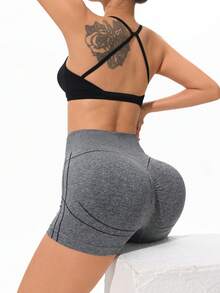Nahtlose Shorts mit hoher Taille für Sport, weicher & bequemer Stretchstoff, geeignet für Yoga, Fitness, Laufen und den täglichen Gebrauch von Frauen - Grau - Übersicht 4