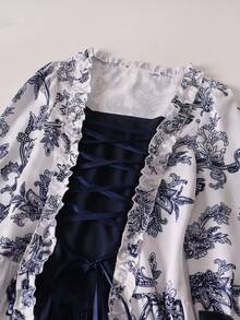 Mid-Century Victorian Court Dress, Renaissance Gothic Lolita Bell-Sleeved Dress - Màu xanh lam - Xem 2
