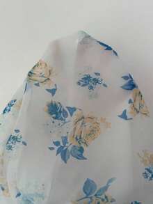 Vestido Estilo Francés  – Corto, Fruncido, con Estampado Digital y Elegancia Femenina - Azul - Ver 4