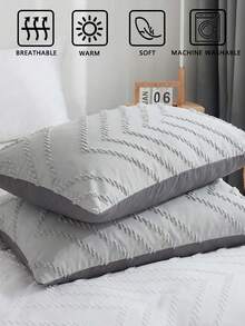 1/2pcs Set Wave Cut Flower Dark Grey Pillowcase - Includes 1 Or 2 Pillowcases (Pillow Insert Not Included), Reversible, Cute Fresh Country Style, Lightweight And Breathable, Machine Washable, Country Style - Dark Grey - View 4