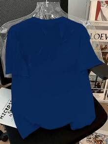 Nueva camiseta de manga corta para mujer, primavera/verano 2025, sencilla y elegante con estampado de anillos en forma de corazón, camiseta versátil de cuello redondo para uso diario, diseño circular - fácil de lavar y mantener para el uso cotidiano. - azul real - Ver 3