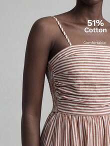 Ontre Women's Slim Fit Dress With Minimalist Black And White Floral Print, Soft And Comfortable Fabric, Thin Straps, Flared Skirt, Side Pockets, Backless Design, Bohemian Chic Style, Suitable For Beach, Music Festivals, Casual Wear, Elegant, Luxury, Cruises, Office, Commuting, All Seasons - 彩色 - 查看 7