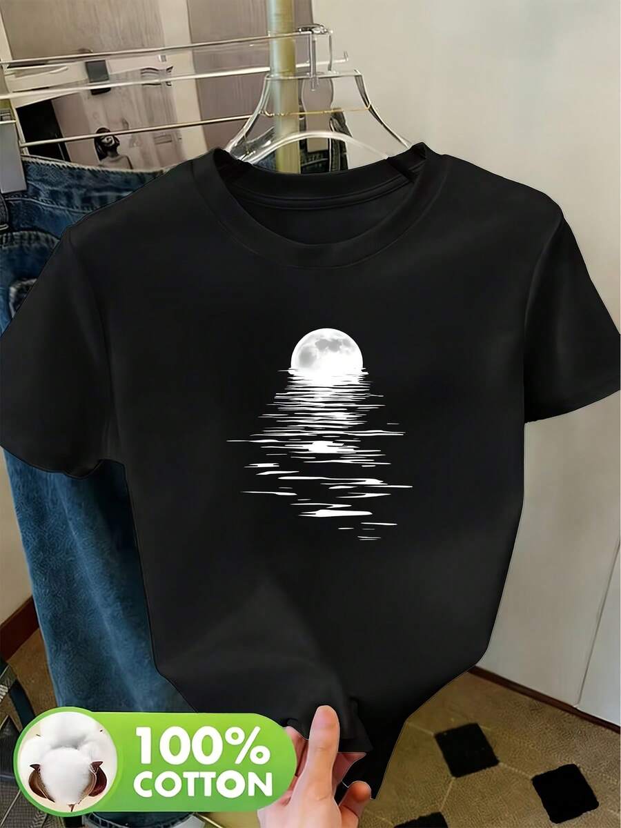 Women's Spring Clothes, Summer Clothes, Autumn Clothes, 100% Fashionable, Sporty, Round Neck, Short Sleeve, Letter Print T-Shirt - Black - View 1