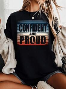 Women's Confidence-Boosting T-Shirt, Crew Neck With Positive Slogan, Loose And Casual Fit, Soft And Comfortable, Suitable For All Seasons, Short Sleeve T-Shirt For Women, Machine Washable, Local Warehouse - 黑色 - 查看 6