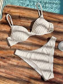 Swmmer Liket Women's Boho Bikini Set With Jacquard Fabric And Spaghetti Straps Cute Buckle Detail Swimwear - Màu be - Xem 4