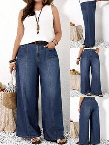 Mature Denim Jeans casuales de pierna ancha con bolsillos para mujer de talla grande con ajuste holgado - Azul - Ver 10