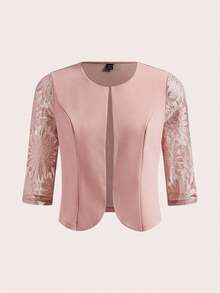 Chaqueta elegante de mujer con cuello redondo y parches de encaje de 3/4 de longitud en color rosa para otoño/invierno - Rosa - Ver 6