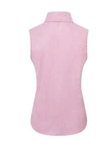 Camisa de mujer tipo cárdigan de ajuste ceñido, sin mangas, con cuello, rayas y bordado en contraste, nueva llegada de verano - Rayas rosas - Ver 3