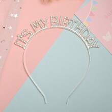 1个“It's My Birthday”水钻字母发箍，闪亮银色发圈，派对拍照道具，女士生日皇冠发饰 - 銀色 - 查看 3