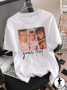 Camiseta Retro Personalizada con Foto/Tipo de Letra, Regalos Personalizados para Todas las Estaciones, Ropa Casual Elegante y Cómoda - [Blanco] - Ver 1