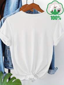 Women's Short Sleeve T-Shirt With Creative Sunflower Slogan Print, Round Neck, Breathable, Casual And Versatile, Ideal For Family Trips, Holidays And Outdoor Activities, Summer And Autumn Season, Model 3259 - [白色的] - 查看 2