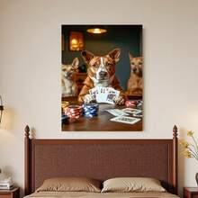 Enmarcado Lienzo impreso 2D plano de perro de póker - Decoración de pared vintage, diseño plano 2D  para dormitorio, sala de estar, residencia estudiantil | Decoración clásica para el hogar y la oficina, regalo ideal, decoración de perros, perfecto para la decoración de habitaciones - Enmarcado - Ver 3