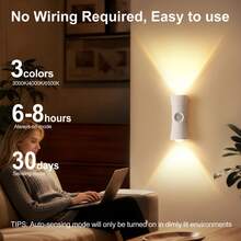 Smart LED Wall Light, 3-Color Adjustable, With Motion Sensor, Indoor Magnetic LED Sensor Wall Light, Battery Powered, Adjustable Color Temperature, USB Rechargeable Night Light, Wireless Magnetic Wall Light, Suitable For Hallway, Bathroom, Bedroom - Hourglass Design [Regular Version] - View 8