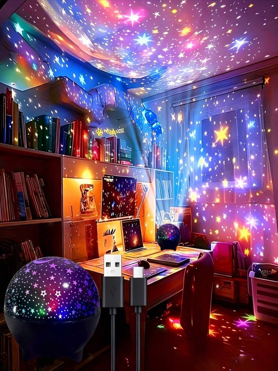升级版USB黑色星空月亮投影氛围灯/房间装饰灯/动态宇宙夜灯，适用于卧室、客厅、KTV、办公室、酒吧等场所，LED灯 - 绝佳的礼物之选，营造家居氛围，打造派对灯光，星空设计，RGB灯光，灯具，装饰照明，家居装饰，派对策划，万圣节礼物