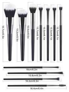 ronshadow Bộ cọ trang điểm 11 món màu đen trắng nhuộm tie-dye, bao gồm cọ phấn phủ, má hồng, kem nền, phấn mắt, che khuyết điểm, tạo khối, highlight, kẻ lông mày - Bộ dụng cụ trang điểm lông mềm mại hoàn chỉnh. - bạc đen - Xem 7