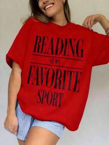 Novedad 2026: Camiseta Vintage "La Lectura Es Mi Deporte Favorito", Camiseta Literaria, Regalo para Lectores, Regalo para Profesores de Inglés, Camiseta para Amantes de los Libros, Camiseta de Bibliotecario, Camiseta para Amantes de los Libros, Camiseta de Algodón 100% de Corte Holgado y Manga Corta, Camiseta Clásica de Algodón Grueso con Estampado Gráfico, Top Casual de Manga Corta para Mujer. Tela Suave y Transpirable, 100% Algodón, Camiseta para Mujer con Estampado Gráfico para Uso Diario. - Rojo - Ver 4
