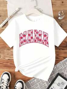 Strawberry Mama T-Shirt For Mother's Day, Valentine's Day, Cute Blouse For Women, Casual Summer Clothing - Urban Vintage Style, Unisex, Loose Fit, Cotton, Short Sleeve, Round Neck, Blouses For Women. Blouses.Casual Blouses For Ladies. - 白色 - 查看 2