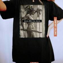 Camiseta "Las chicas serán chicas", Camiseta Medusa con la cabeza de Perseus, Camiseta, Camiseta de empoderamiento para mujeres, Regalo para ella, Camiseta de feminismo - Negro - Ver 1